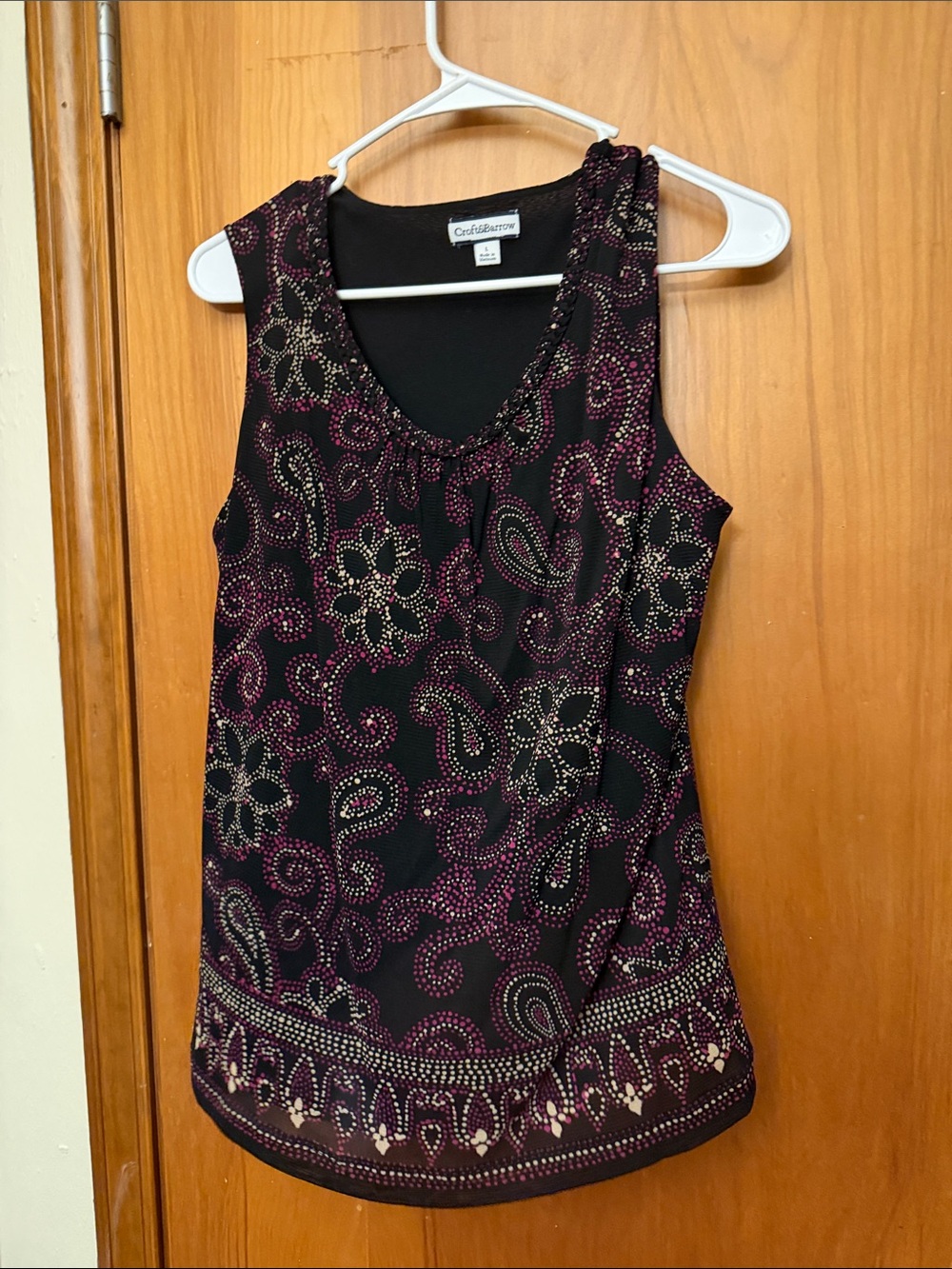 croft & barrow Black Tank Top with Purple Paisley & Floral Print